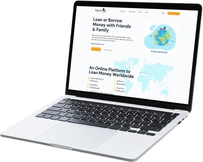 Laptop displaying Pigeon's personal loan website